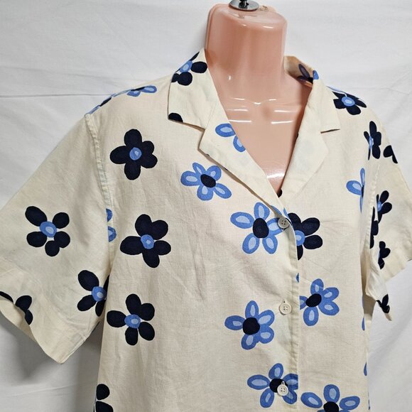 UNIQLO marimekko Linen-Blend Open Collar Shirt Women Size M Off White - Picture 2 of 11